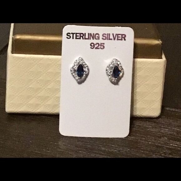 2 Ct. Lab Created Sapphire/White Topaz Earrings - Picture 1 of 3